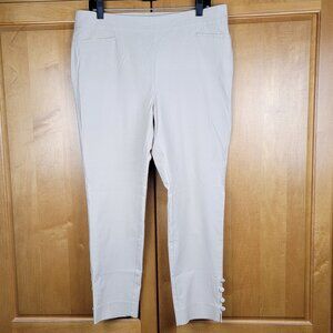 Chico's Slimming Pull on Button-Hem Tan Ankle Pants - 14
